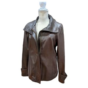 NWOT Cole Haan Women's Dark Brown Genuine Leather Jacket Size M
